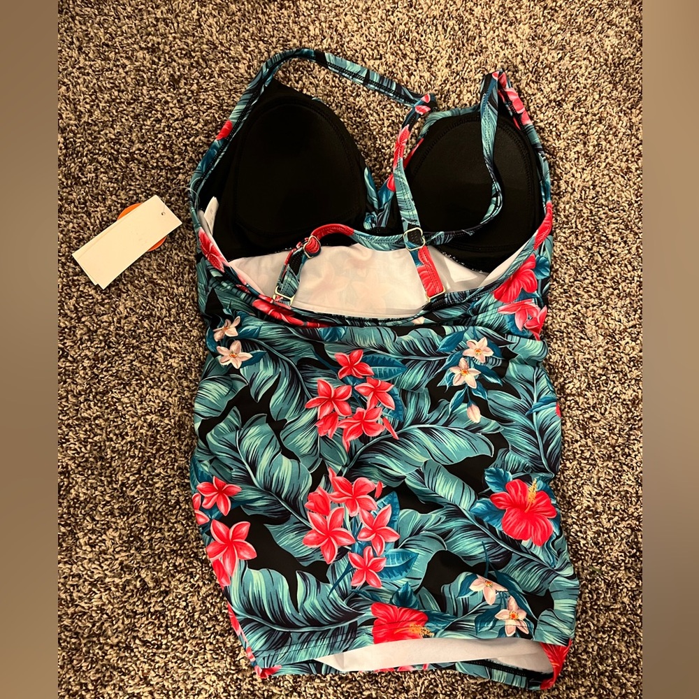 Floral Print Maternity Bikini Top - Blue and Pink - Picture 9 of 11